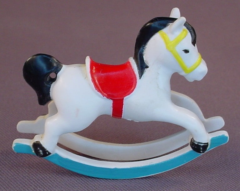 Fisher Price Vintage 250 Dollhouse White Rocking Horse With A Red Saddle, 2 1/2 Inches Long, 2 1/8 Inches Wide