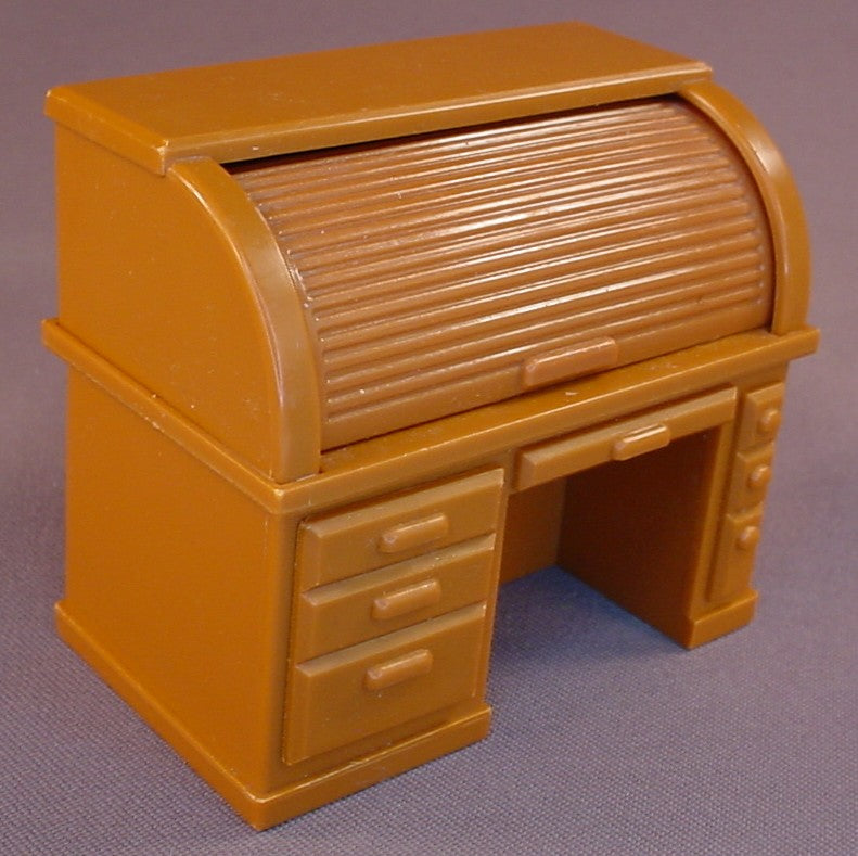 Fisher Price Vintage 250 Dollhouse Brown Rolltop Desk, 3 Inches Tall, 3 3/8 Inches Wide, The Roll Top Opens, The Drawers Pull Out