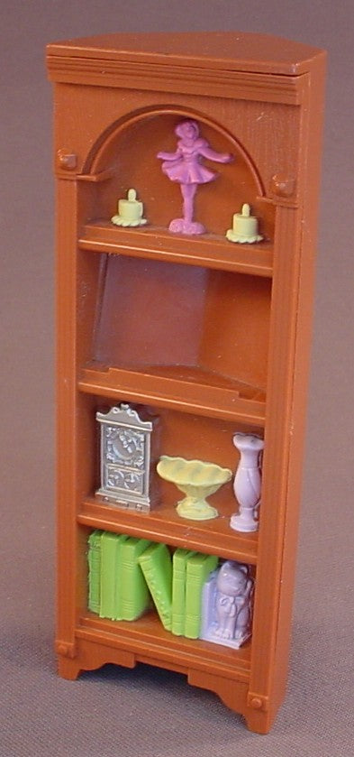 Fisher Price Loving Family Dollhouse 2005 Brown Corner Book Shelf With Attached Book, 5 1/2 Inches Tall, H7018 Deluxe Decor Living Room, K 5318, H7018