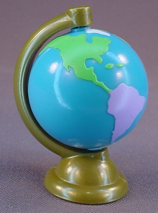 Fisher Price Loving Family Dollhouse World Globe In A Gold Stand, The Globe Spins, 2 3/8 Inches Tall, 2002 74131 Playroom