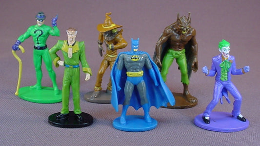 Batman DC Comics Lot Of 6 PVC Figures On Bases, Batman Is 1 3/4 Inches Tall, Joker Riddler Scarecrow Man-Bat Ra's Al Ghul