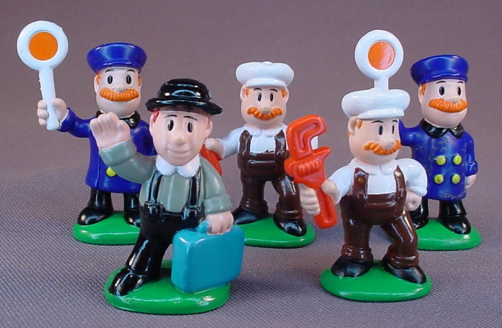 Lot Of 5 Play Set Little People PVC Figures On Bases, The Engineer Or Mechanic Is 1 3/4 Inches Tall