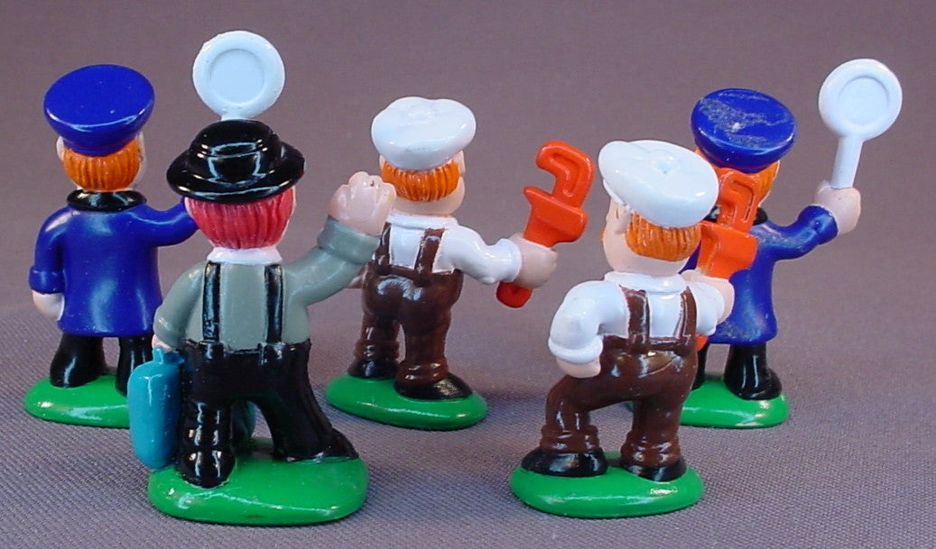 Lot Of 5 Play Set Little People PVC Figures On Bases, The Engineer Or Mechanic Is 1 3/4 Inches Tall