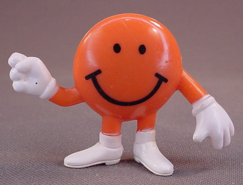 Round Orange Smiley Face PVC Figure, 1 5/8 Inches Tall