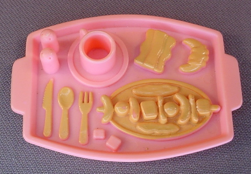 Barbie Backyard Cookout Tray With A Shish Kabob & Other Food, 2 3/4 Inches Long, Pink & Brown, 1990's, Mattel 7567