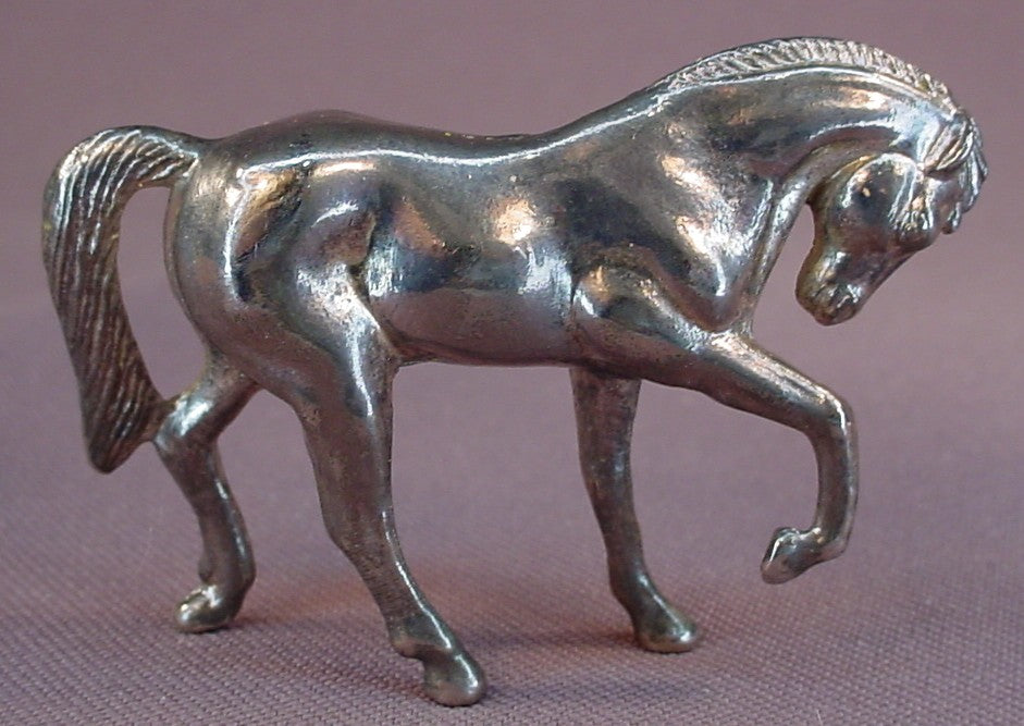 Metal Silver Horse Animal Figure, 1 1/2 Inches Tall, 2 1/2 Inches Long, No Manufacturing Markings