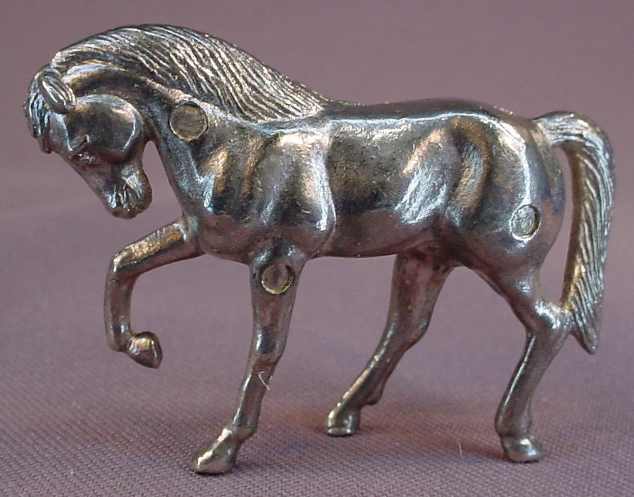 Metal Silver Horse Animal Figure, 1 1/2 Inches Tall, 2 1/2 Inches Long, No Manufacturing Markings