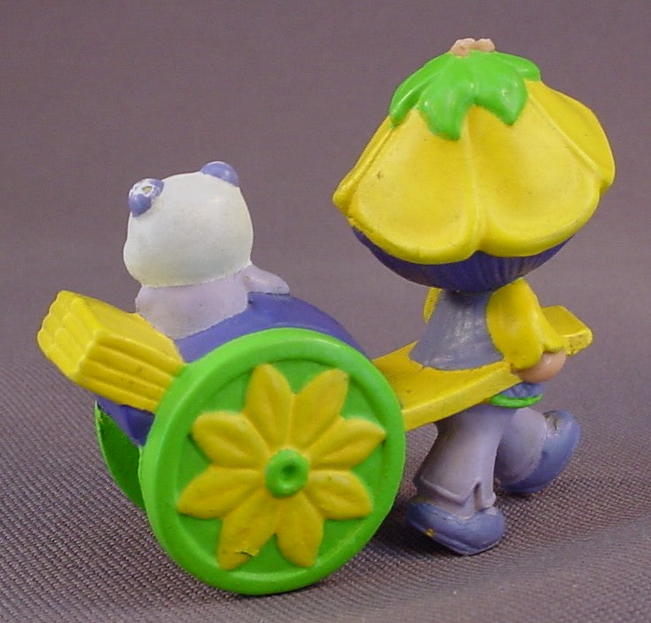 Strawberry Shortcake Almond Tea Pulling Marza The Panda In A Rickshaw PVC Figure, 2 Inches Tall, The Loop On Her Hat Is Broken, 1983