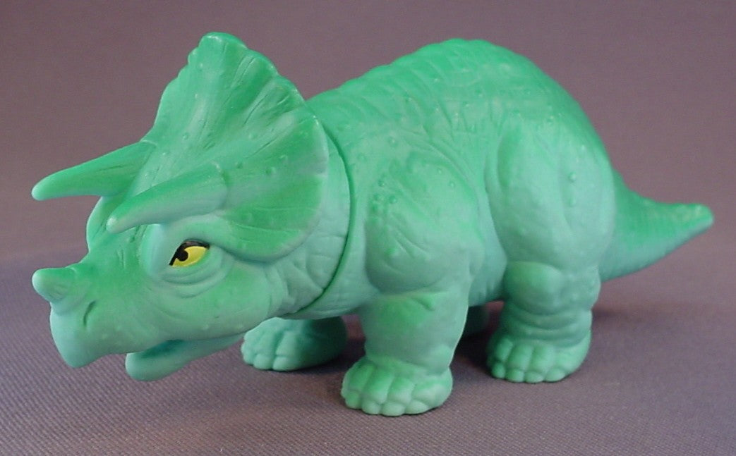 Playskool Definitely Dinosaurs Triceratops Green Dinosaur, 5 1/2 Inches Long, The Head Moves, Vinyl, 1988 Wendy's
