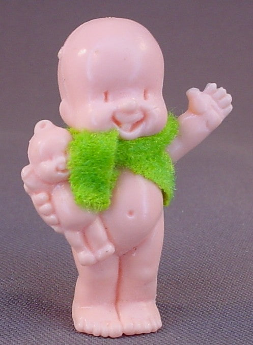 Lil' Babies Baby Figure Holding A Doll & Wearing A Green Cloth Scarf, 2 1/8 Inches Tall, LGTN, Galoob