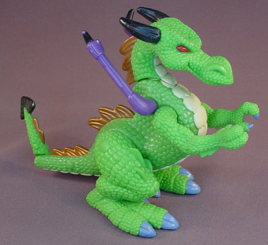 Green Scaled Dragon Figure With Gold Spikes And Black Horns, 5 Inches Tall, The Legs Arms & The Tip Of The Tail All Move