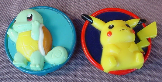 Pokemon Lot Of 2 Shoe Lace Clips, 1 1/8 Inches Across, Pikachu, Squirtle