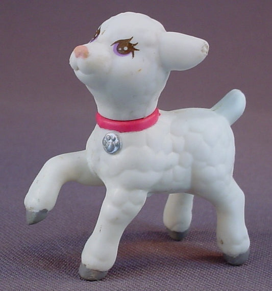 Littlest Pet Shop Vintage White Lamb Baby Sheep With A Red Collar, Zoo Play With Me Pets, 1994 Kenner, LPS