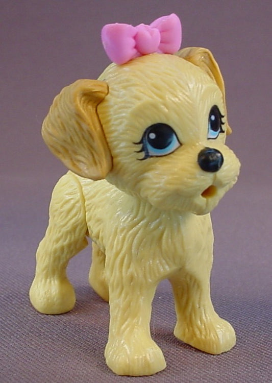 Barbie Potty Training Pups Cream & Brown Puppy Dog With A Pink Bow, Press Down On Her Back To Make Her Squat, 2009 Mattel