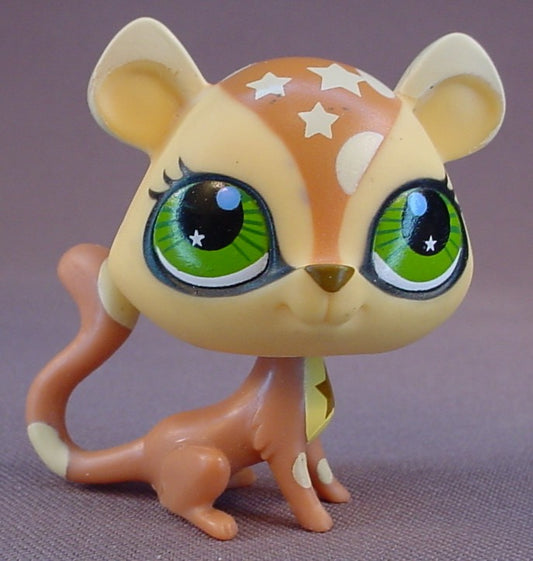 Littlest Pet Shop #2857 Tan & Brown Cheetah With Fancy Green Eyes, Has Stars On The Head & Chest, Cat, Totally Talented Pets