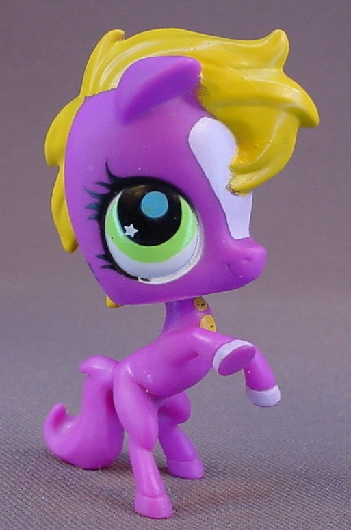 Littlest Pet Shop #2840 Purple Horse With A Yellow Or Gold Mane & Green And Blue Eyes, No Date, LPS, Hasbro