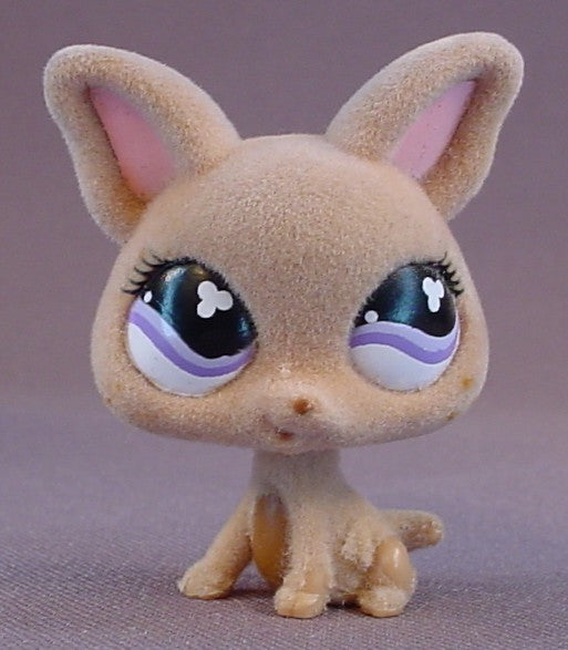 Littlest Pet Shop #461 Blemished Fuzzy Or Flocked Brown Chihuahua Puppy Dog With Purple Cloverleaf Eyes, Portable Pets