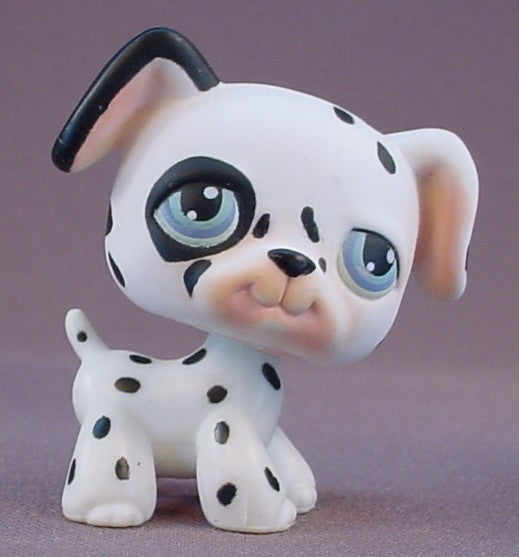 Littlest Pet Shop #44 Blemished White With Black Spots Dalmatian Puppy Dog With Blue Eyes, Black Circle Around One Eye, One Black Ear