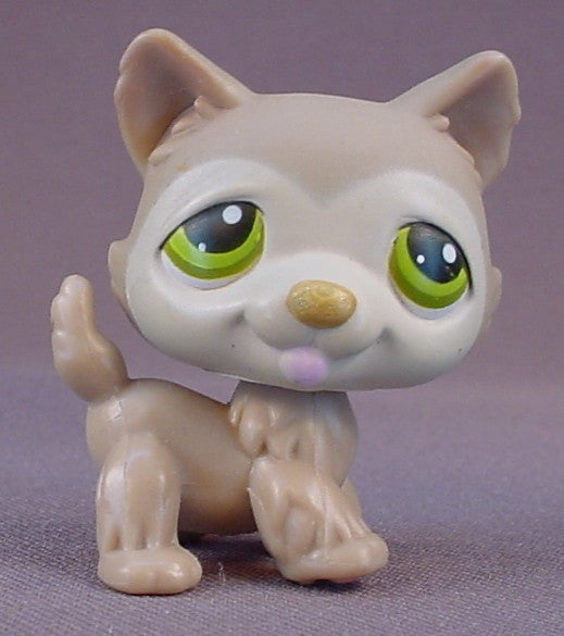 Littlest Pet Shop #358 Blemished Brown & Tan Husky Puppy Dog With Green Eyes, Round N Round Pet Town 1, LPS, 2006 Hasbro