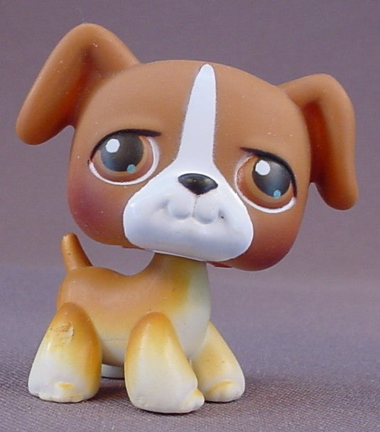 Littlest Pet Shop #25 Blemished Brown & White Boxer Puppy Dog With Brown Eyes, Singles, LPS, 2004 Hasbro