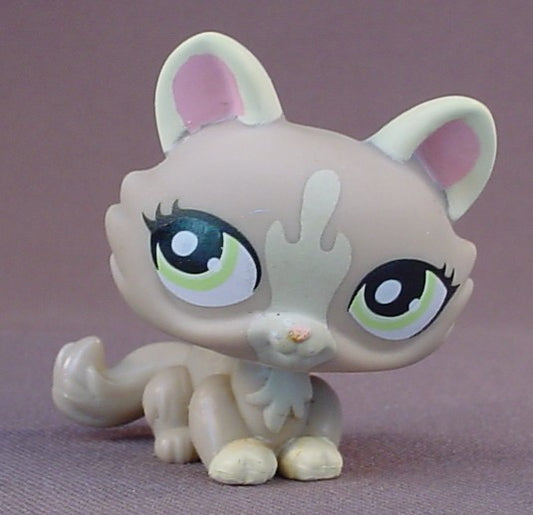 Littlest Pet Shop #1370 Blemished Tan Shorthair Kitty Cat Kitten With Green Eys, Cream Ears, Tan Blaze On Nose, Spring Pets