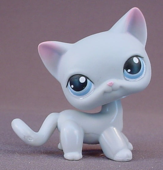 Littlest Pet Shop #246 Blemished Gray Short Hair Kitty Cat Kitten With Blue Eyes, Pink Inside The Ears, Short Haired