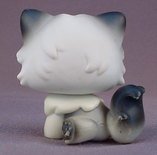 Littlest Pet Shop #60 Blemished White Gray & Black Persian Kitty Cat Kitten With Blue Eyes, Pet Pairs, Singles, Grey, LPS, 2004 Hasbro