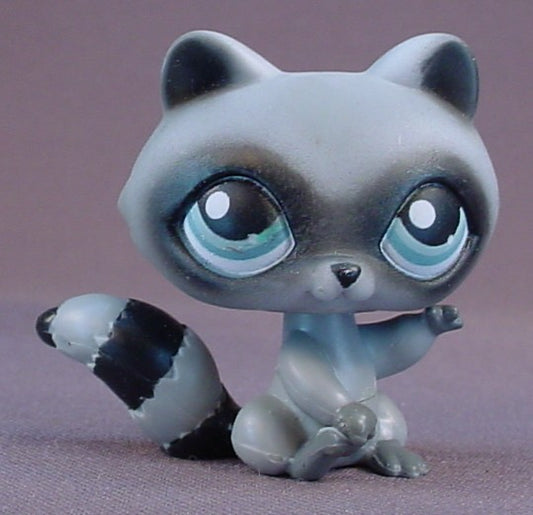 Littlest Pet Shop #196 Blemished Gray & Black Raccoon With Blue Eyes, Grey & Black Raccoon, Pet Pairs, 10 Pack, LPS, 2006 2008 Hasbro