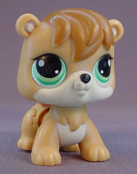 Littlest Pet Shop #2111 Blemished Tan & Brown Electronic Walkable Chipmunk With Green Eyes & Stripes On The Back