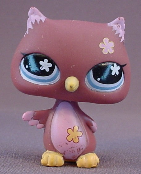 Littlest Pet Shop #635 Blemished Brown Horned Owl With Pink Tummy & Blue Eyes, Pet Pairs, LPS, 2007 Hasbro