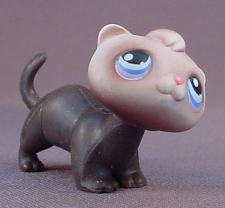 Littlest Pet Shop #33 Blemished Chocolate Brown Ferret With Tan Face & Blue Eyes, Singles, LPS, 2004 Hasbro