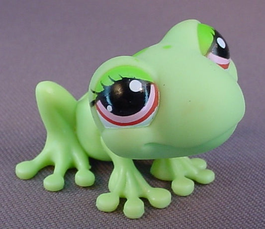 Littlest Pet Shop #898 Blemished Lime Green Frog With Green Spots, Red & Pink Eyes, Singles, LPS, 2007 Hasbro