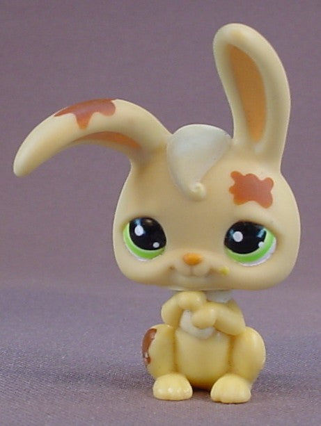 Littlest Pet Shop #972 Blemished Tan Or Light Yellow Bunny Rabbit With Lime Green Eyes, Dark Brown Splotches, Collectible Pets