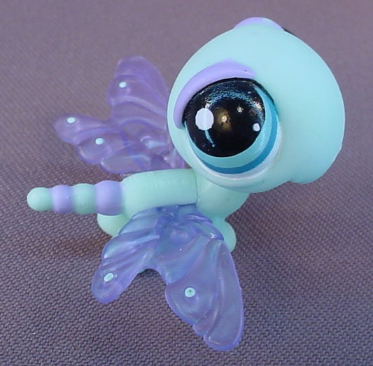 Littlest Pet Shop #1343 Blemished Light Blue Dragonfly With Blue Eyes, Purple Semi Transparent Wings, Purple Eyelids, Tubes 2010