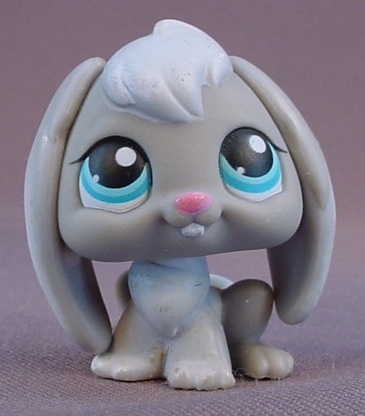 Littlest Pet Shop #346 Blemished Gray Floppy Flop Eared Bunny Rabbit With Blue Eyes, Pet Nooks, LPS, 2004 2006 Hasbro