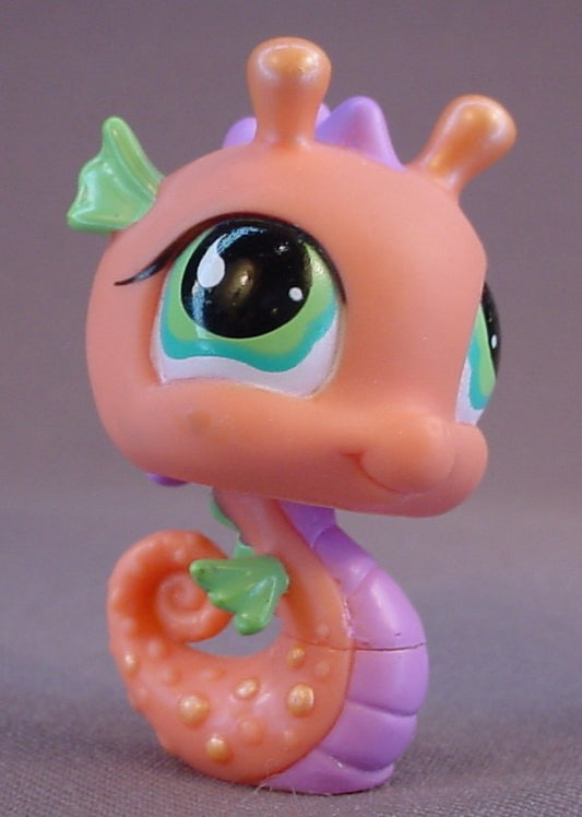Littlest Pet Shop #802 Blemished Peach Or Coral Seahorse With Green Teardrop Eyes, Mint Green Fins, Sea Horse, Sportiest