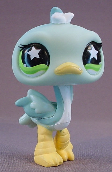 Littlest Pet Shop #818 Blemished Blue & Teal Ostrich With Green Star Fancy Eyes, Sassiest Pets, Collectible Pets, LPS, 2007 Hasbro