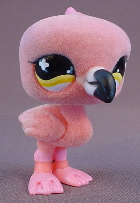 Littlest Pet Shop #800 Blemished Pink Flocked Or Fuzzy Flamingo Bird With Yellow Cloverleaf Eyes, Special Edition, Collectible Pets