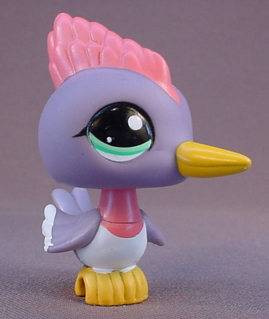 Littlest Pet Shop #2131 Blemished Purple Woodpecker Bird With Aqua Blue Green Eyes, Pink Feathers, 10 Pack, LPS, 2009 Hasbro
