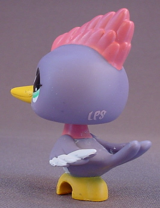 Littlest Pet Shop #2131 Blemished Purple Woodpecker Bird With Aqua Blue Green Eyes, Pink Feathers, 10 Pack, LPS, 2009 Hasbro