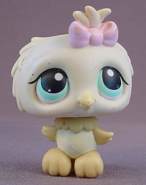 Littlest Pet Shop #147 Blemished Cream Owl With Pink Bow & Blue Eyes, Portable Pets, 10 Pack, LPS, 2004 2007 Hasbro