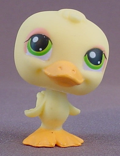 Littlest Pet Shop #51 Blemished Yellow Duck Duckling With Dark Green Eyes, Pet Pairs, Spring Tube, LPS, 2004 Hasbro
