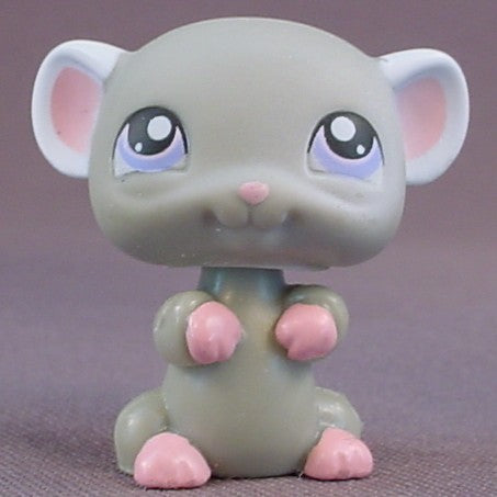 Littlest Pet Shop #192 Blemished Gray Mouse With White & Pink Ears, Purple Eyes, Pink Feet, The Left Side Of The Face Is A Little Lighter Gray