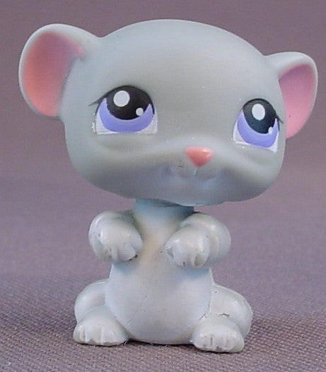 Littlest Pet Shop #105 Blemished Gray Standing Mouse With Purple Eyes, Grey, Birthday Celebration, 3 Pks, LPS, 2005 Hasbro