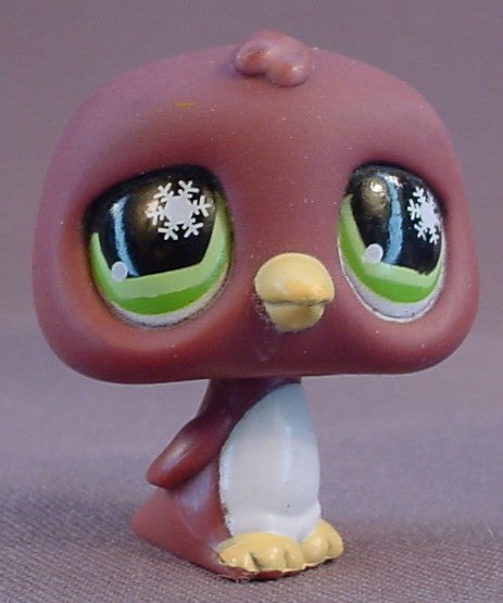 Littlest Pet Shop #761 Blemished Plum Purple Penguin Bird With Snowflake Green Eyes, White Tummy, Advent Calendar 2008, LPS, 2006 Hasbro