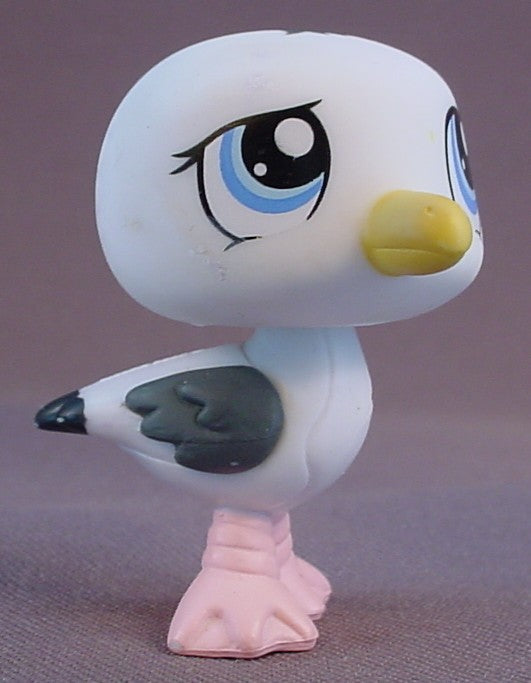 Littlest Pet Shop #1456 Blemished Special Edition White Seagull Bird With Blue Eyes, Gray Feathers, Pink Feet, Sea Gull, Grey, Pet Pairs