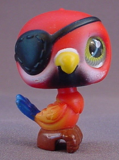 Littlest Pet Shop #331 Blemished Red Pirate Parrot With Eye Patch & Special Realistic Glass Type Eye, Portable Pets, LPS, 2006 Hasbro