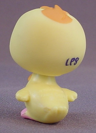 Littlest Pet Shop #1329 Blemished Yellow Chick With Winking Eye, Orange Chest & Crest, Green Eye, 3 Pks, Barnyard Pets, LPS, 2004 Hasbro