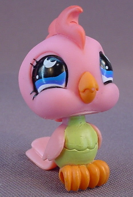 Littlest Pet Shop #854 Blemished Dark Pink & Green Cockatoo Bird With Blue Eyes, 3 Pks Jungle Hangout, LPS, 2006 Hasbro