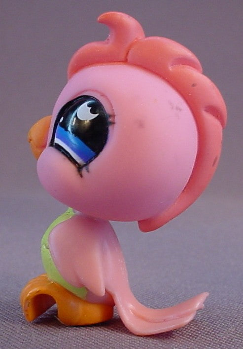 Littlest Pet Shop #854 Blemished Dark Pink & Green Cockatoo Bird With Blue Eyes, 3 Pks Jungle Hangout, LPS, 2006 Hasbro
